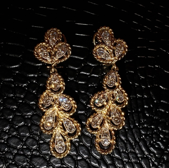 18K Solid Gold Diamond Earrings - Picture 2 of 9